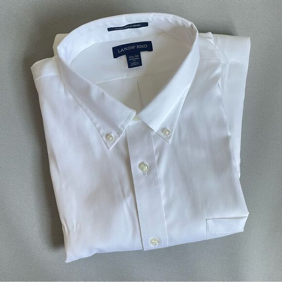 Lands’ End White No Iron Pinpoint Oxford Traditional Fit NWOT Size 17 1/2- 33 - Picture 5 of 6
